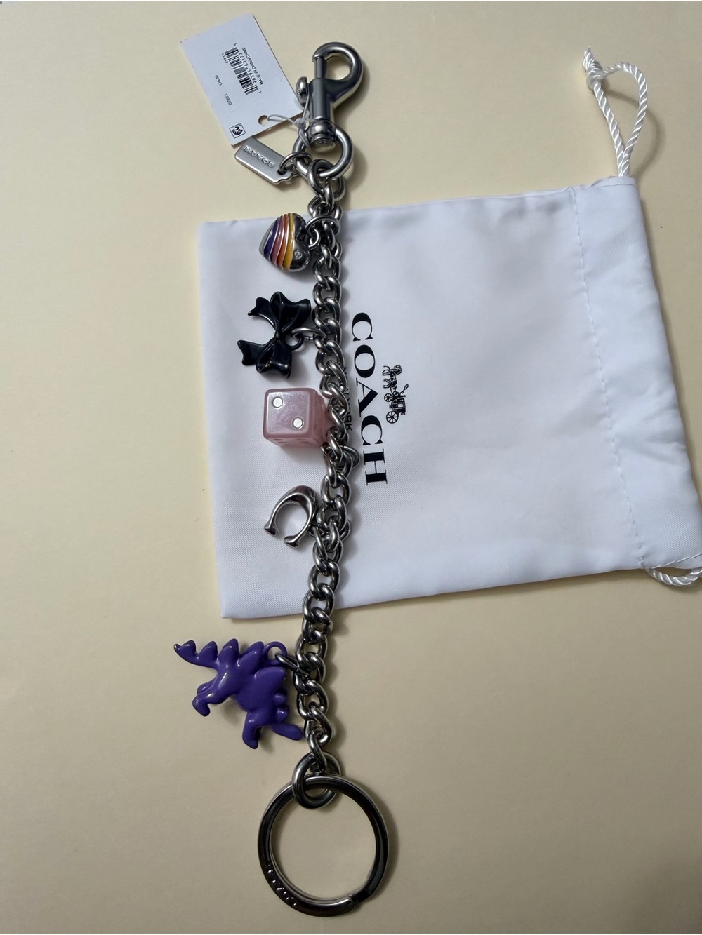 Coach Silver Chain Keyring with Purple Dino and Multicolor Charms - Picture 3 of 4